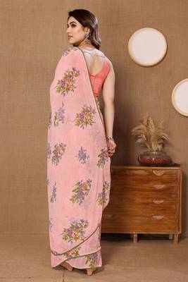 Peach Colour Ready To Wear Georgette Fabric Saree WITH UN-STITCHED BLOUSE 4