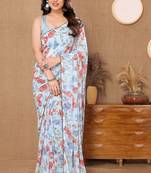Sky Colour Ready To Wear Georgette Fabric Saree WITH UN-STITCHED BLOUSE