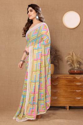 Multi Colour Ready To Wear Georgette Fabric Saree WITH UN-STITCHED BLOUSE 2