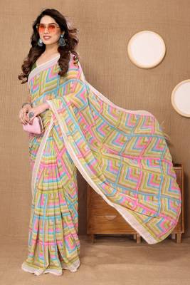 Multi Colour Ready To Wear Georgette Fabric Saree WITH UN-STITCHED BLOUSE 4