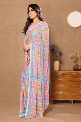 Multi Colour Ready To Wear Georgette Fabric Saree WITH UN-STITCHED BLOUSE 2