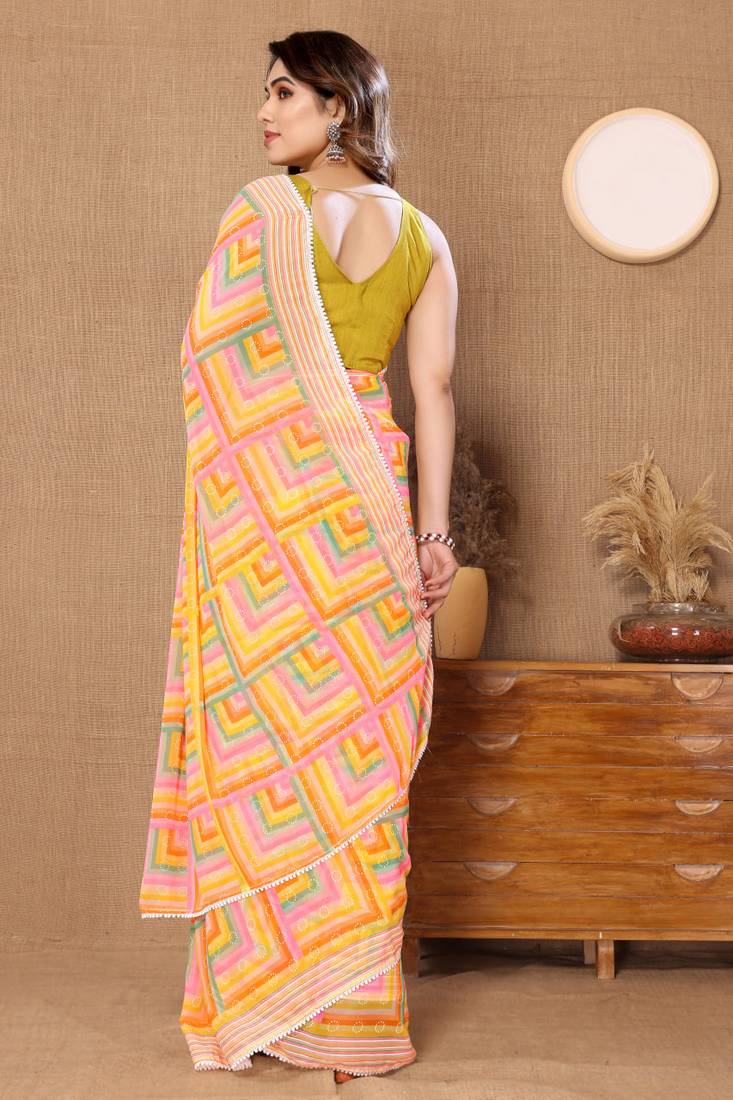 Multi Colour Ready To Wear Georgette Fabric Saree WITH UN-STITCHED BLOUSE