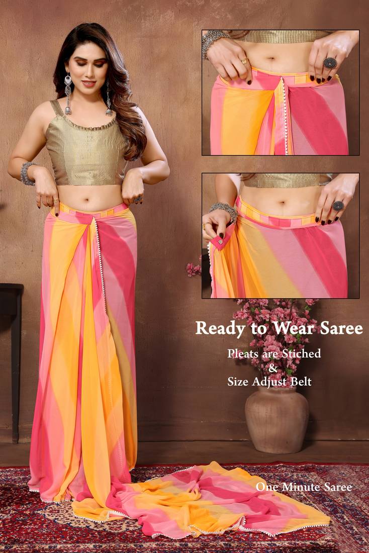Multi Colour Ready To Wear Georgette Fabric Saree WITH UN-STITCHED BLOUSE