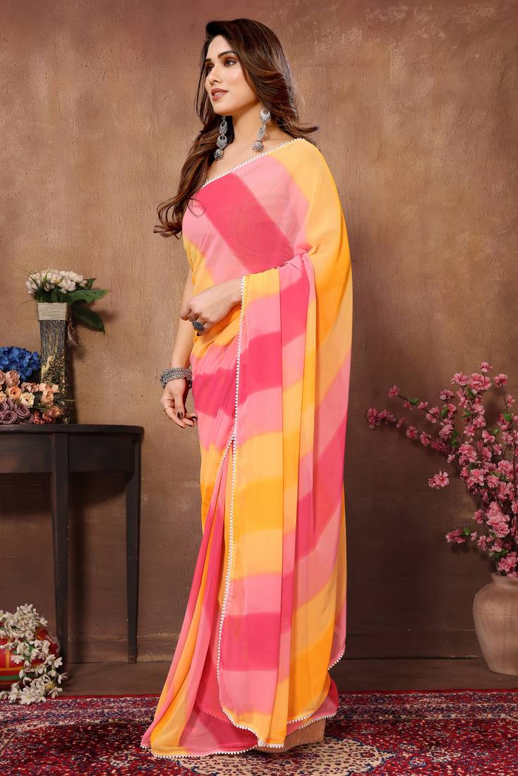 Multi Colour Ready To Wear Georgette Fabric Saree WITH UN-STITCHED BLOUSE