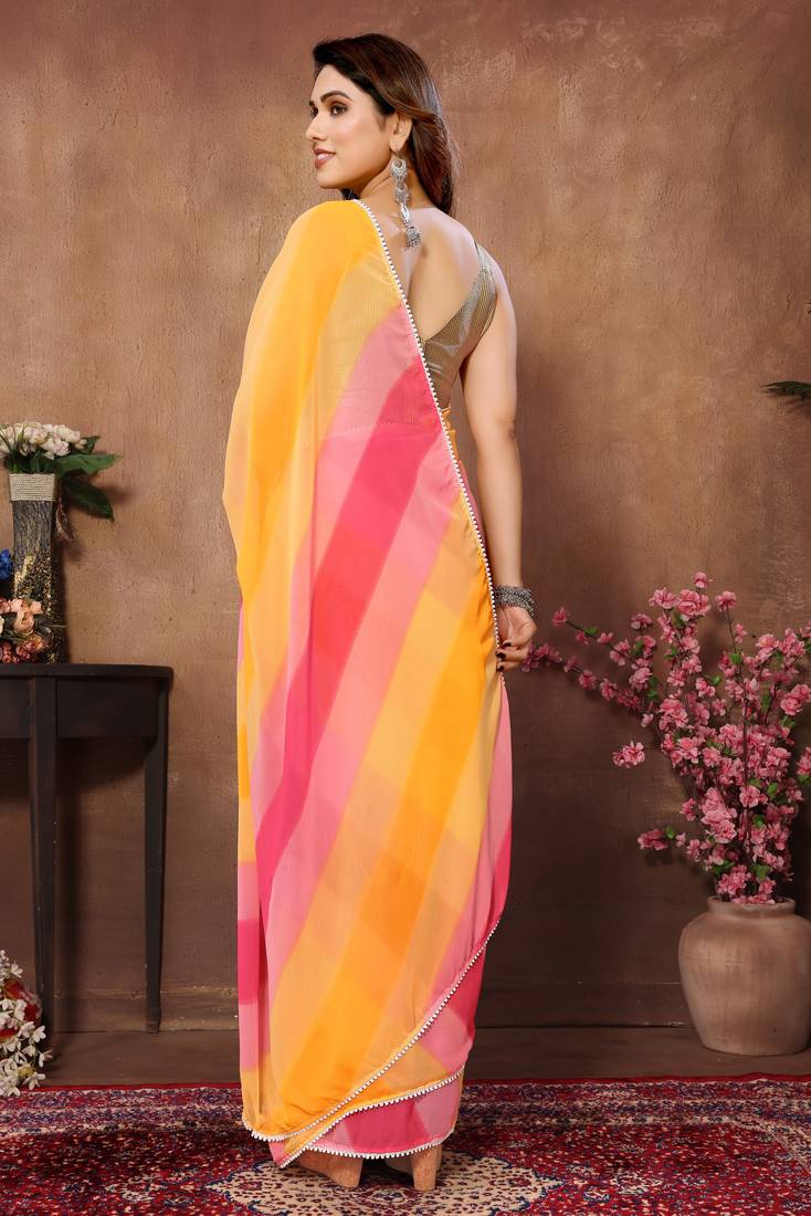 Multi Colour Ready To Wear Georgette Fabric Saree WITH UN-STITCHED BLOUSE