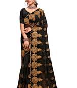 Black Resham Zari Stone Embroidery Work Net Saree