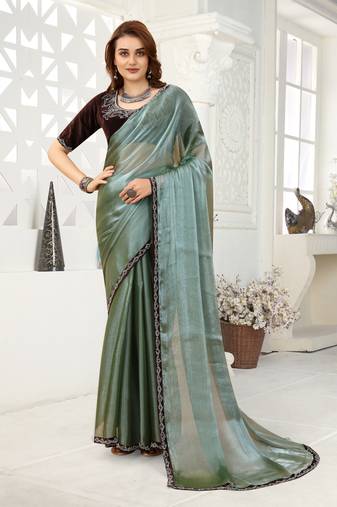 Pista Green Zarkan Border Work Organza Saree