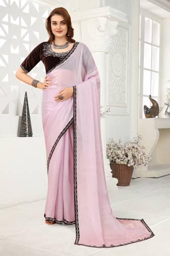 Pink Zarkan Border Work Organza Silk Saree