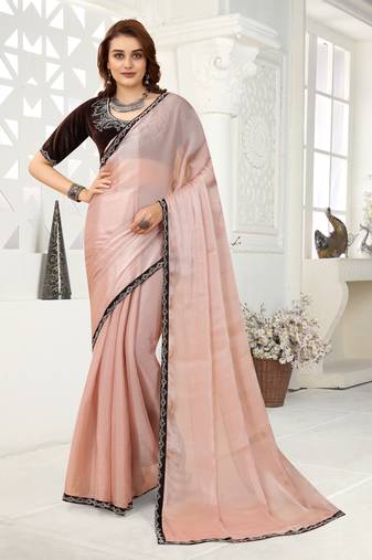 Peach Zarkan Border Work Organza Silk Saree