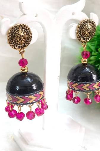 Quilled jhumkas with gs stud earrings 8