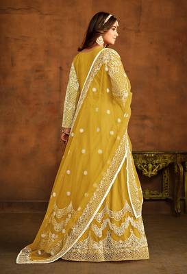Yellow net floor length salwar kameez 3