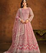 Light pink net ceremonial floor length salwar kameez
