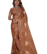 Rust sequin Resham Embroidery Organza Silk Saree