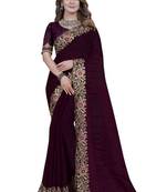 Wine Resham Zari Zarkan Embroidery Silk Saree