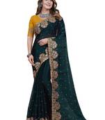 Teal Blue Zari Zarkan Resham Embroidery Silk Saree