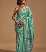 Weaving Handloom Silk Blend Classic Saree In Aqua Blue