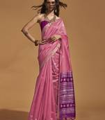 Weaving Handloom Silk Blend Classic Saree In Pink