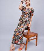 Winered woman Multicolor printed back tie-up co-ord set