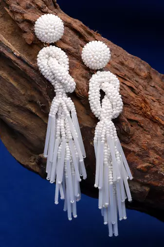 outre white eardrop shaped handcrafted drop earrings