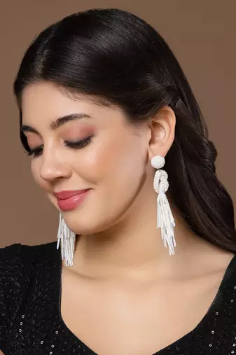 outre white eardrop shaped handcrafted drop earrings