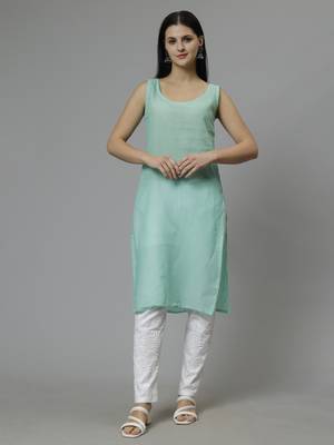 hand embroidered sea green georgette lucknowi chikan kurta with slip 5