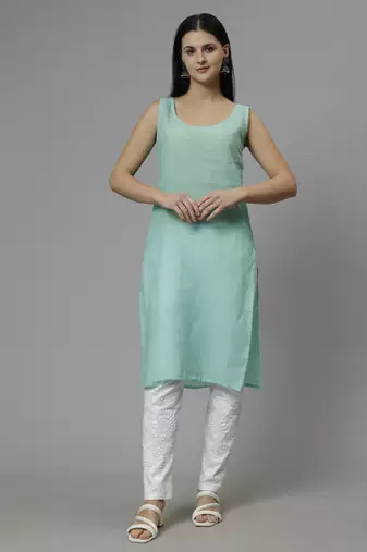 hand embroidered sea green georgette lucknowi chikan kurta with slip