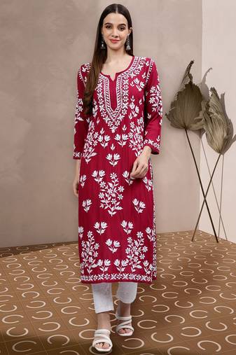 Seva chikan hand embroidered purple modal lucknowi chikan kurta