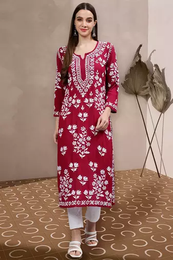 Seva chikan hand embroidered purple modal lucknowi chikan kurta