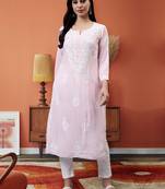 hand embroidered pink modal lucknowi chikan kurta