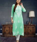 hand embroidered sea green modal lucknowi chikan kurta