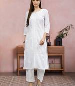 hand embroidered white cotton lucknowi chikan kurta