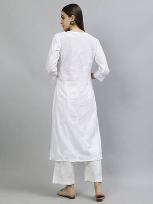 hand embroidered white cotton lucknowi chikan kurta 2