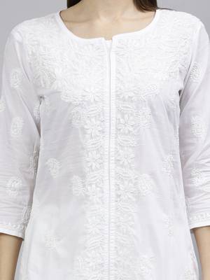 hand embroidered white cotton lucknowi chikan kurta 3