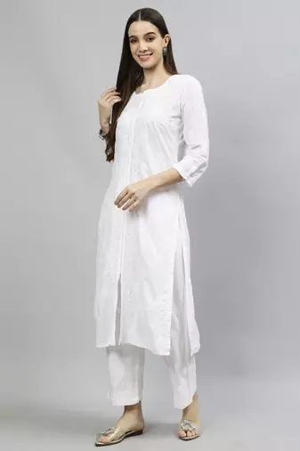 hand embroidered white cotton lucknowi chikan kurta