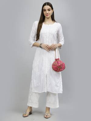 hand embroidered white cotton lucknowi chikan kurta 5