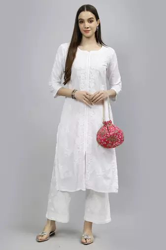 hand embroidered white cotton lucknowi chikan kurta