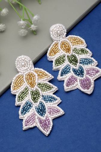 sylvan white & multi leaf shaped handcrafted drop earrings
