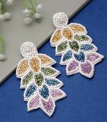 sylvan white & multi leaf shaped handcrafted drop earrings