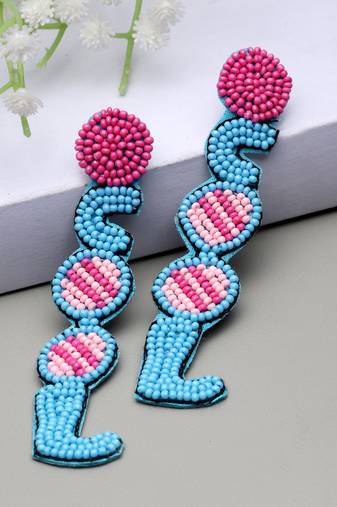 outre sky blue & pink quirky handcrafted drop earrings