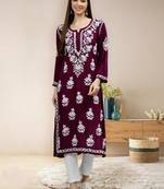 Seva chikan hand embroidered maroon modal lucknowi chikan kurta