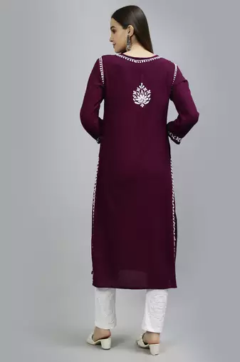 Seva chikan hand embroidered maroon modal lucknowi chikan kurta