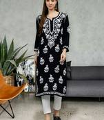 hand embroidered black rayon lucknowi chikan kurta
