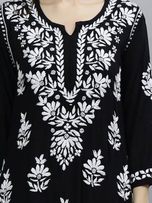 hand embroidered black rayon lucknowi chikan kurta 4