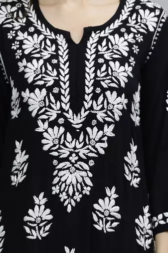 hand embroidered black rayon lucknowi chikan kurta