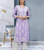 Seva chikan hand embroidered mauve muslin lucknowi chikan kurta