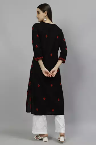 hand embroidered black cotton lucknowi chikan kurta
