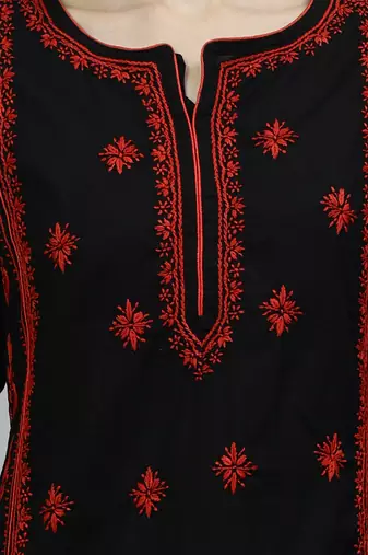 hand embroidered black cotton lucknowi chikan kurta