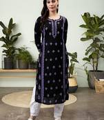 hand embroidered black cotton lucknowi chikan kurta