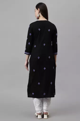 hand embroidered black cotton lucknowi chikan kurta