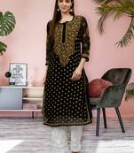 hand embroidered black georgette lucknowi chikan kurta with slip